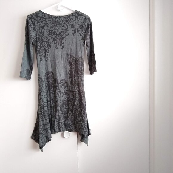 vintage y2k cozy soft grey floral boho print knit tunic dress NWOT - Picture 2 of 9